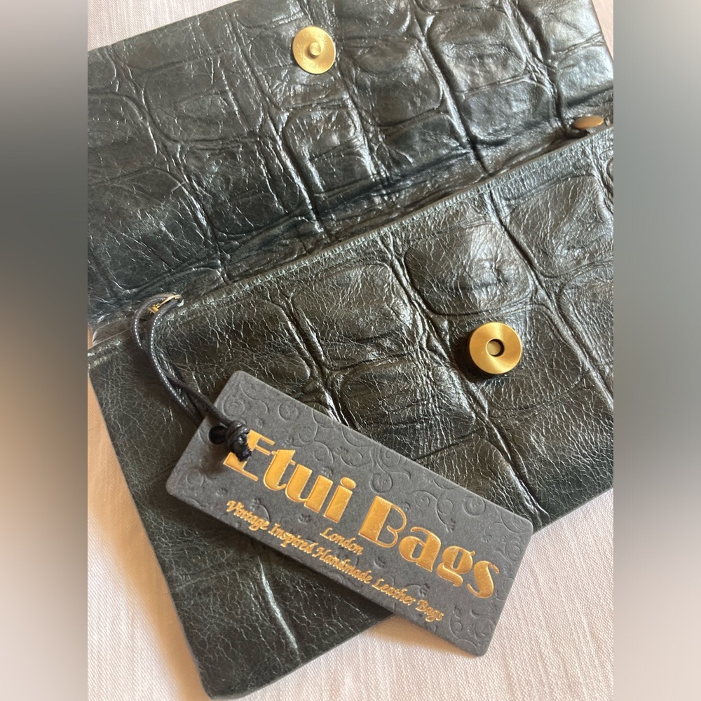 NWT Etui London Dark Green Croc Leather Clutch Crossbody Bag ASO KATE MIDDLETON - Picture 6 of 7